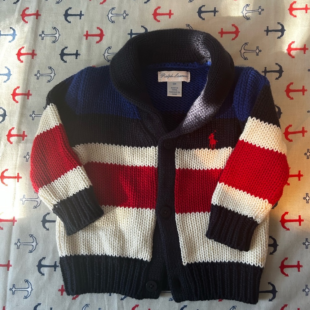 Ralph Lauren polo boys shawl sweater, sz 6 mns excellent condition. Worn once